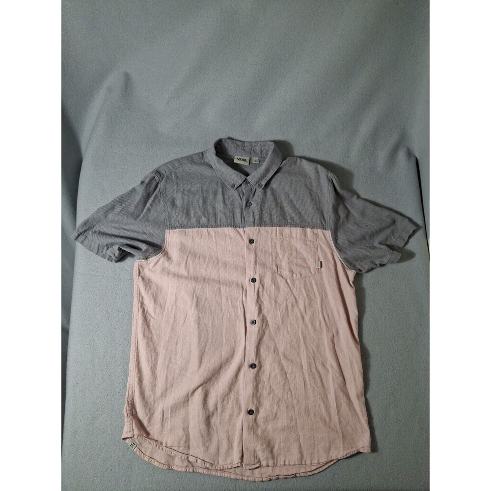 Vans Shirt Mens Large Short Sleeve Button Down Color Block Pink Gray